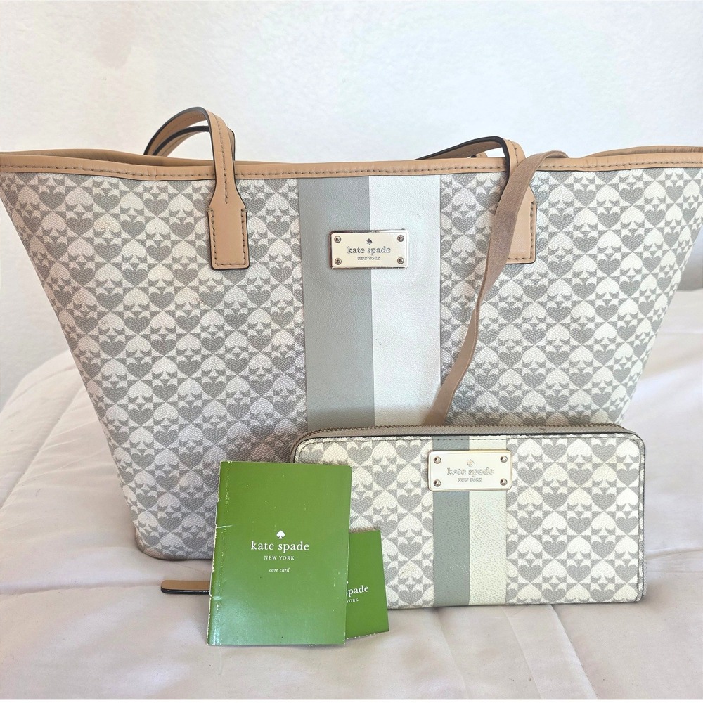 Kate Spade WLRU2494 Penn Place‎ Wallet Grey Heart Print Zip Around